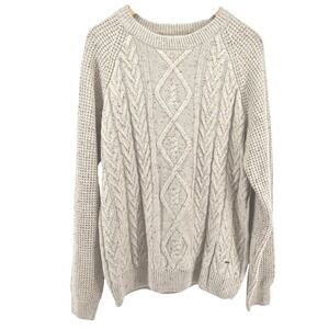 Buffalo David Bitton Womens Cable Knit Sweater Crew Neck‎ Sz L Fisherman Granola